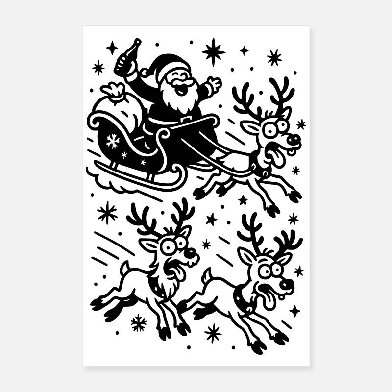 Crazy Drunk Santa Reindeers Poster 40x60 cm