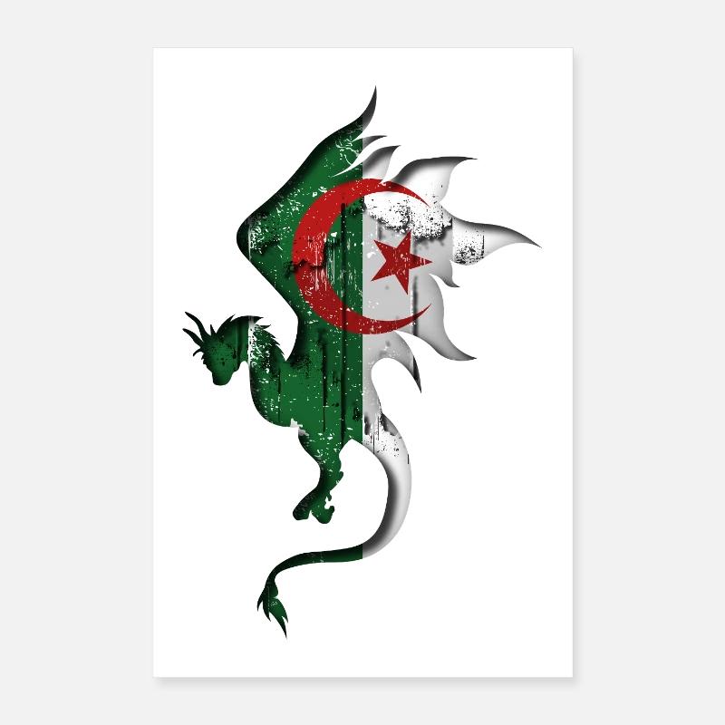 Drapeau de l’Algérie - Algérie - Silhouette de dragon Poster 40 x 60 cm