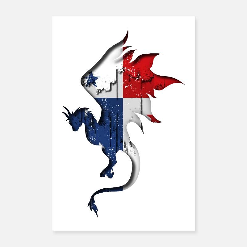 Panama Flagge - Drachen Silhouette Poster 40x60 cm
