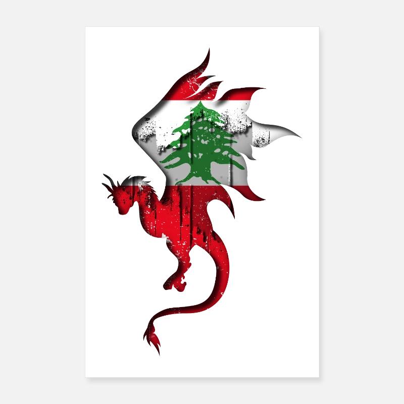 Drapeau du Liban - Liban - Silhouette de dragon Poster 40 x 60 cm