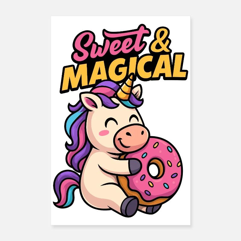 Süßes Einhorn mit Donut Poster 40x60 cm