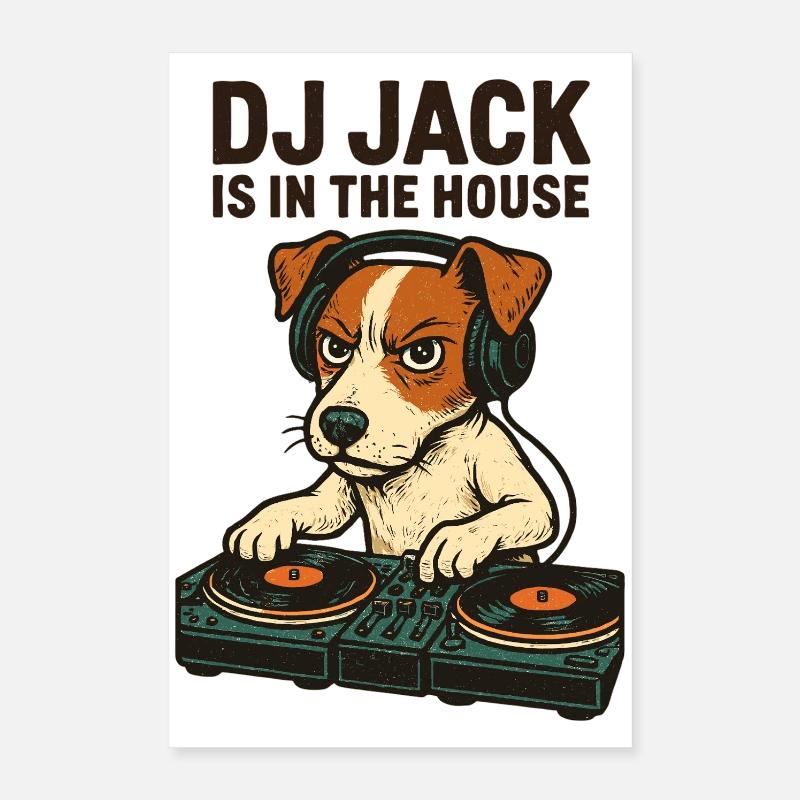 Jack Russell Terrier DJ Platines Cadeau Techno Poster 40 x 60 cm