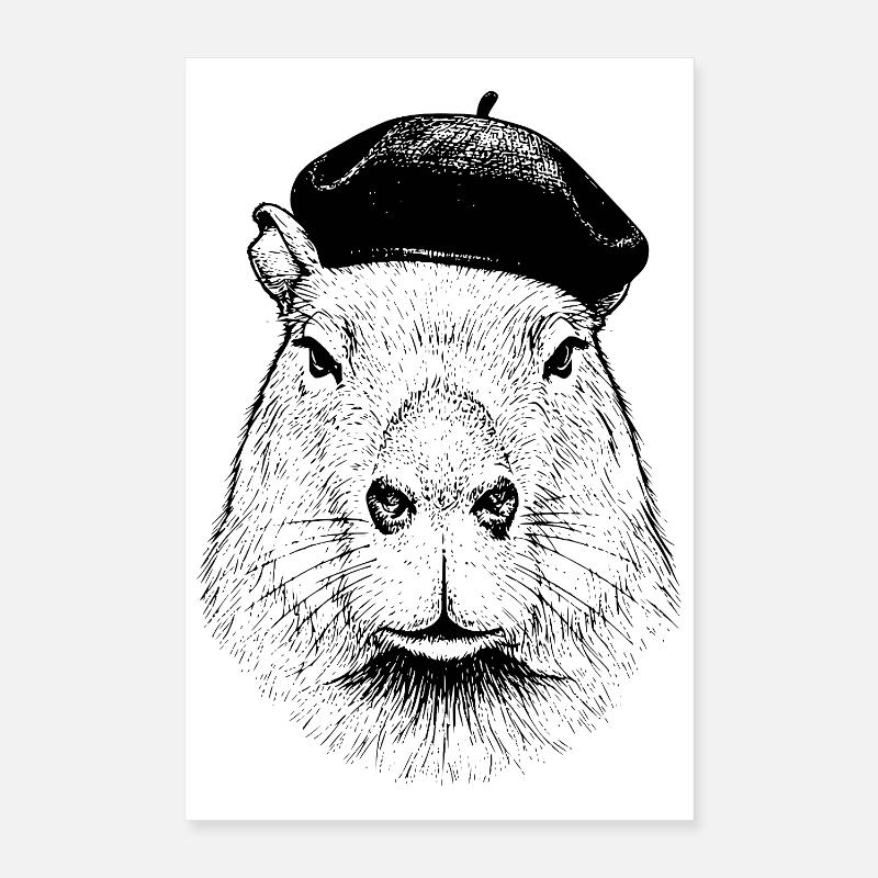 Capybara Avec Béret Poster 40 x 60 cm