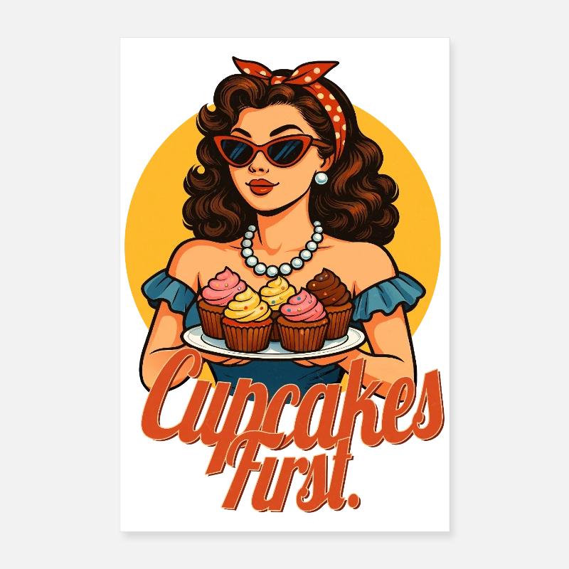 Cupcakes First Retro Pin Up Design Poster 16" x 24" (40x60 cm)