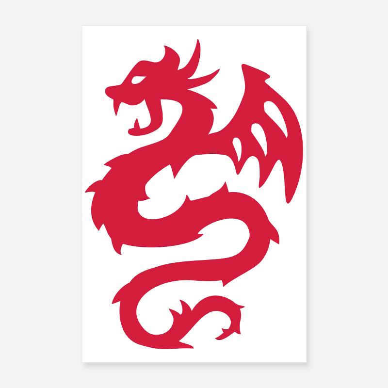 Fire Dragon Silhouette Print Poster 16" x 24" (40x60 cm)