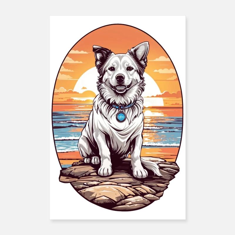 Chien sur la plage Poster 40 x 60 cm