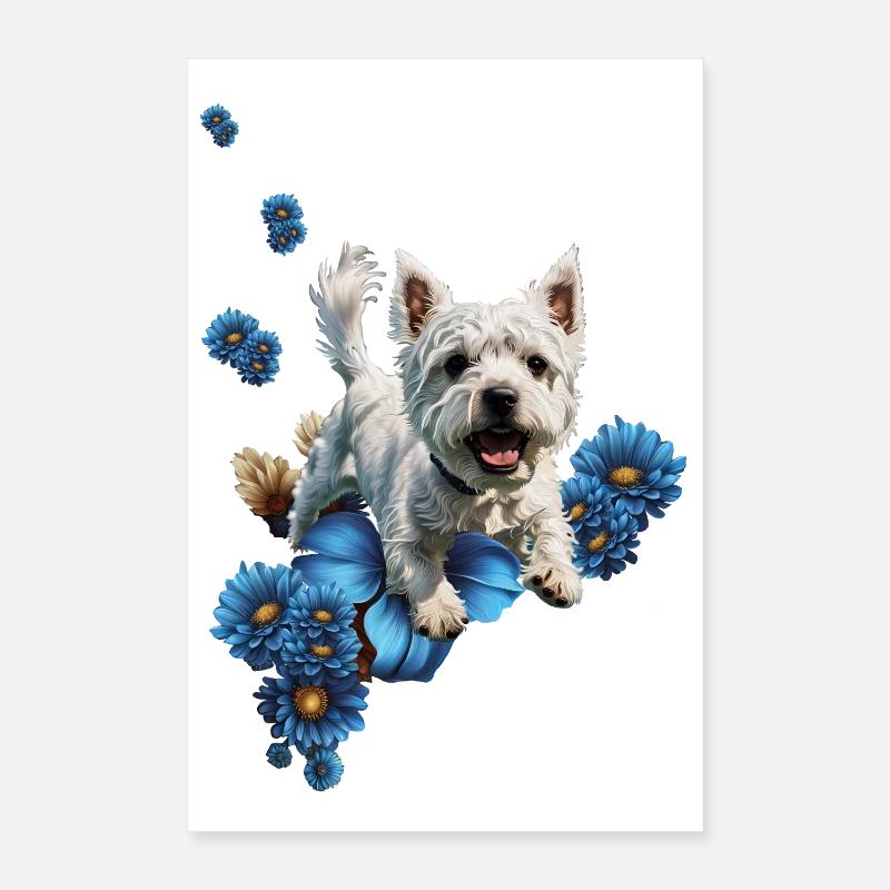Doux petit Highland de l’Ouest avec des fleurs Poster 40 x 60 cm
