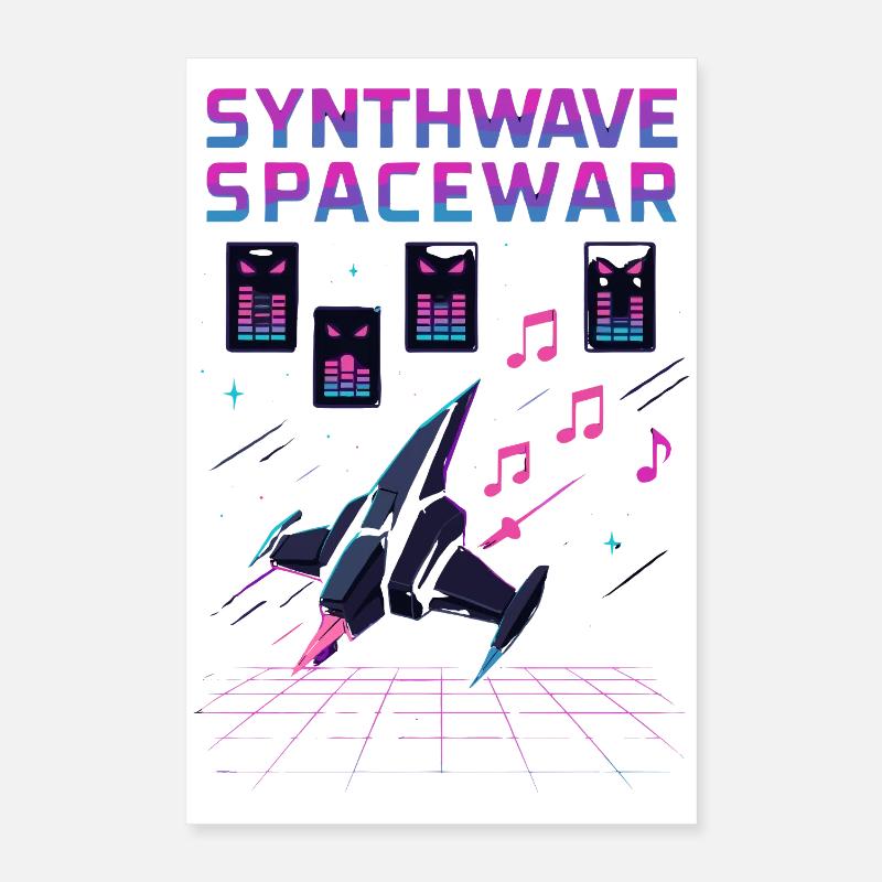 SYNTHWAVE SPACEWAR Retro Neon 80s Spaceship Poster 16" x 24" (40x60 cm)