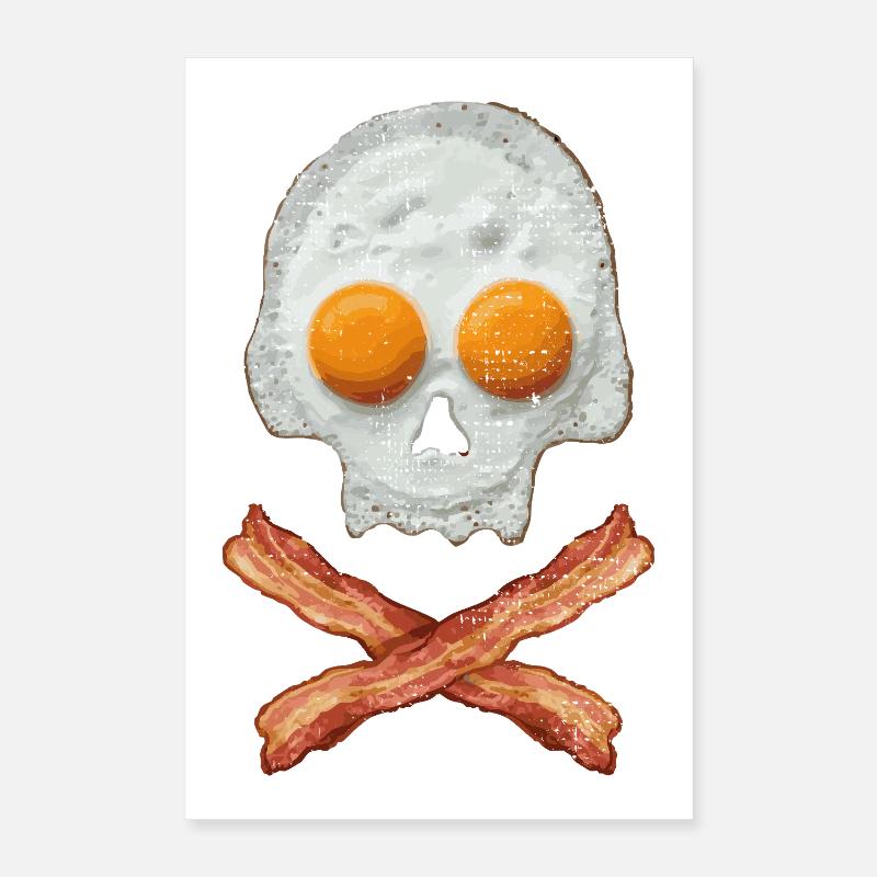 Spiegelei Schädel mit Baconkreuz Poster 40x60 cm