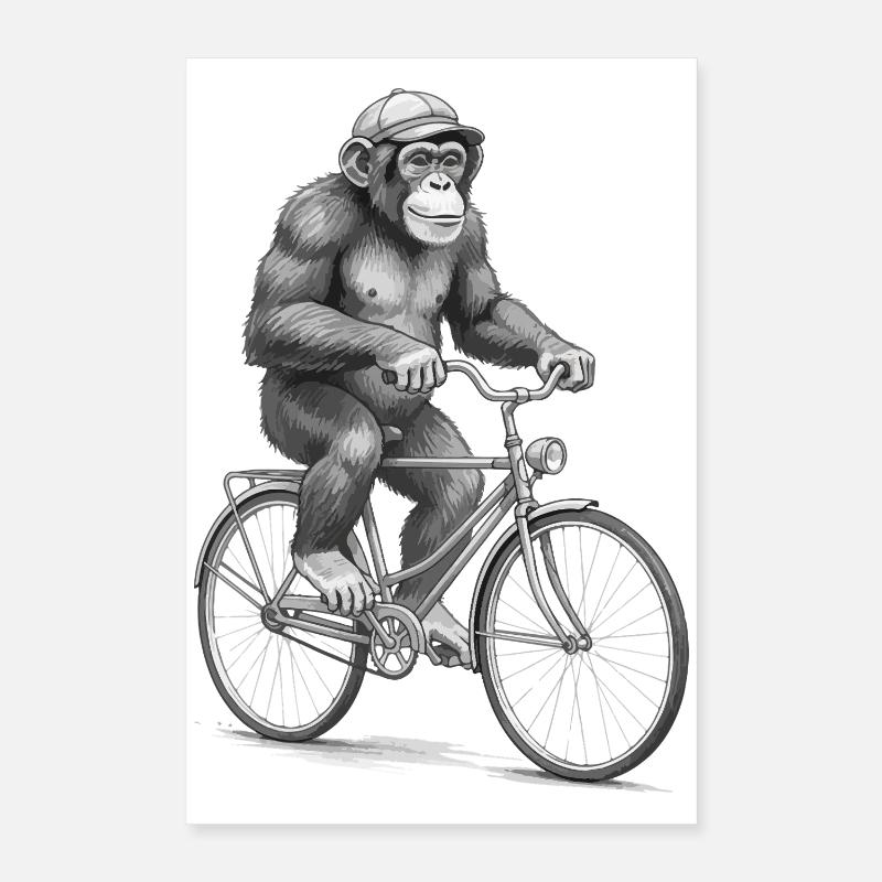 Monochrome Monkey Cyclist Poster 16" x 24" (40x60 cm)