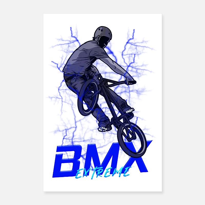 BMX Extreme Jump Blue Neon Poster 40 x 60 cm