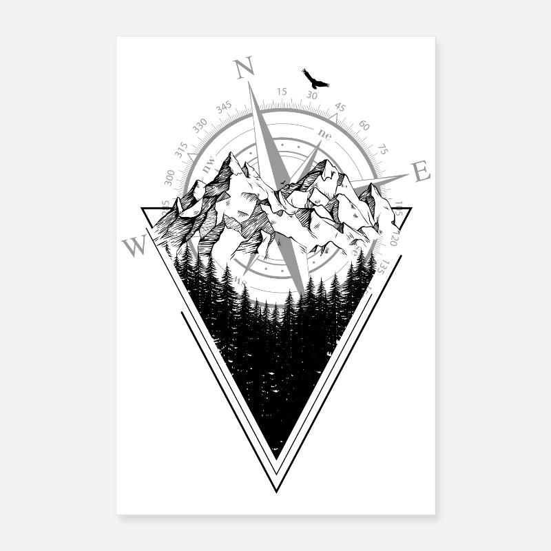 Weathered Compass Grunge Map Poster 16" x 24" (40x60 cm)