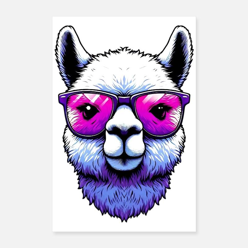 Alpaga avec lunettes de soleil Poster 40 x 60 cm