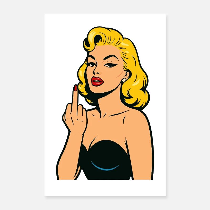 Frau Pop-Art-Rebell Mittelfinger Poster 40x60 cm