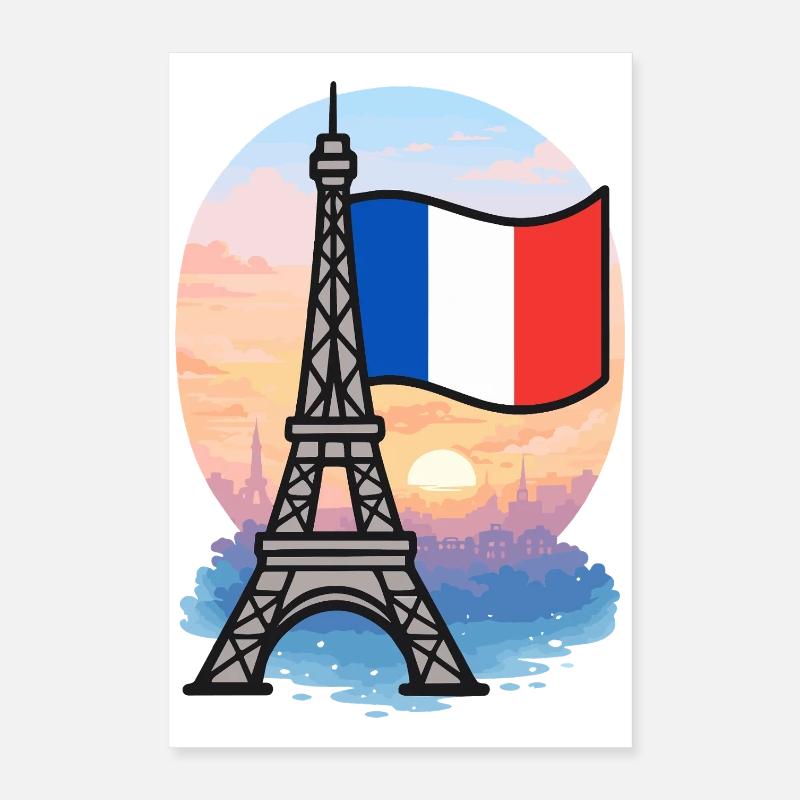 Tour Eiffel Paris Drapeau français Poster 40 x 60 cm