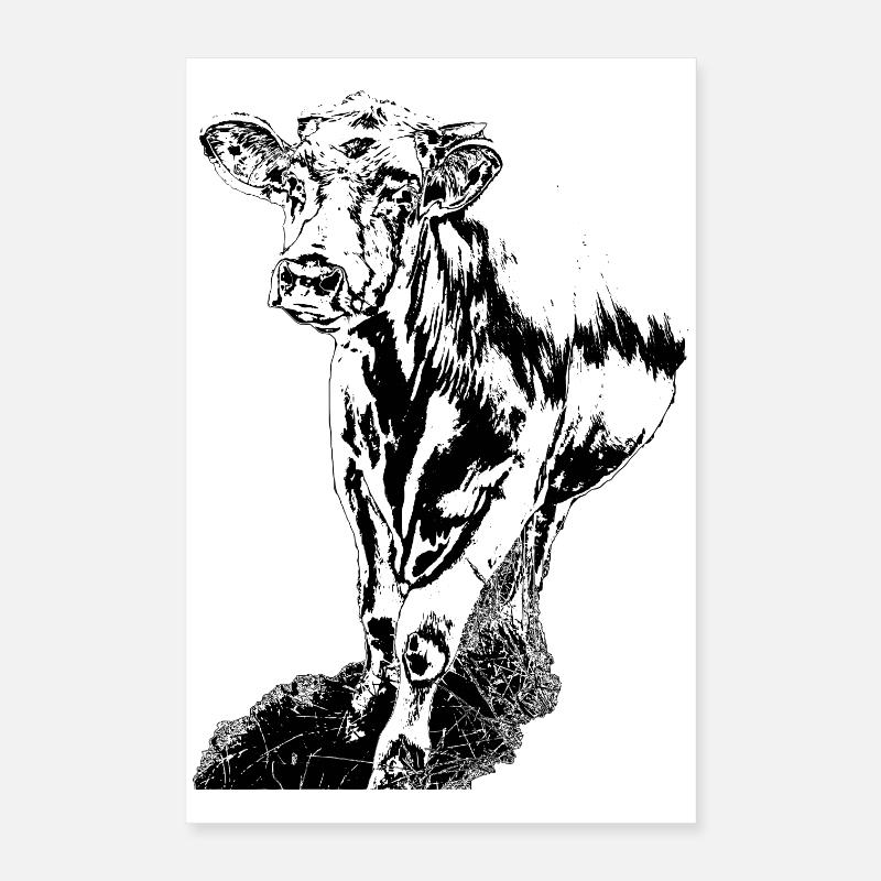 Vache Noir Blanc Bande Dessinée Poster 40 x 60 cm