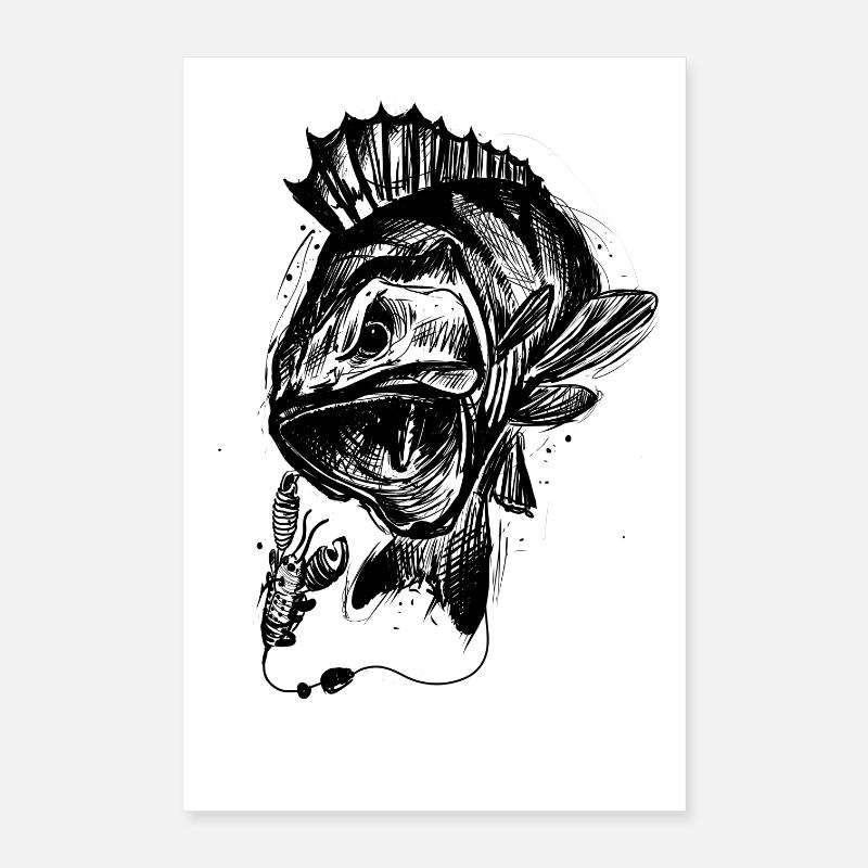 Fisch des Lebens! - Angeltshirt Barschangriff / S Poster 40x60 cm