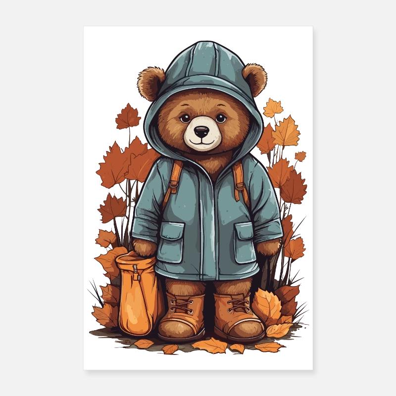 Cute bear with raincoat Poster 16" x 24" (40x60 cm)