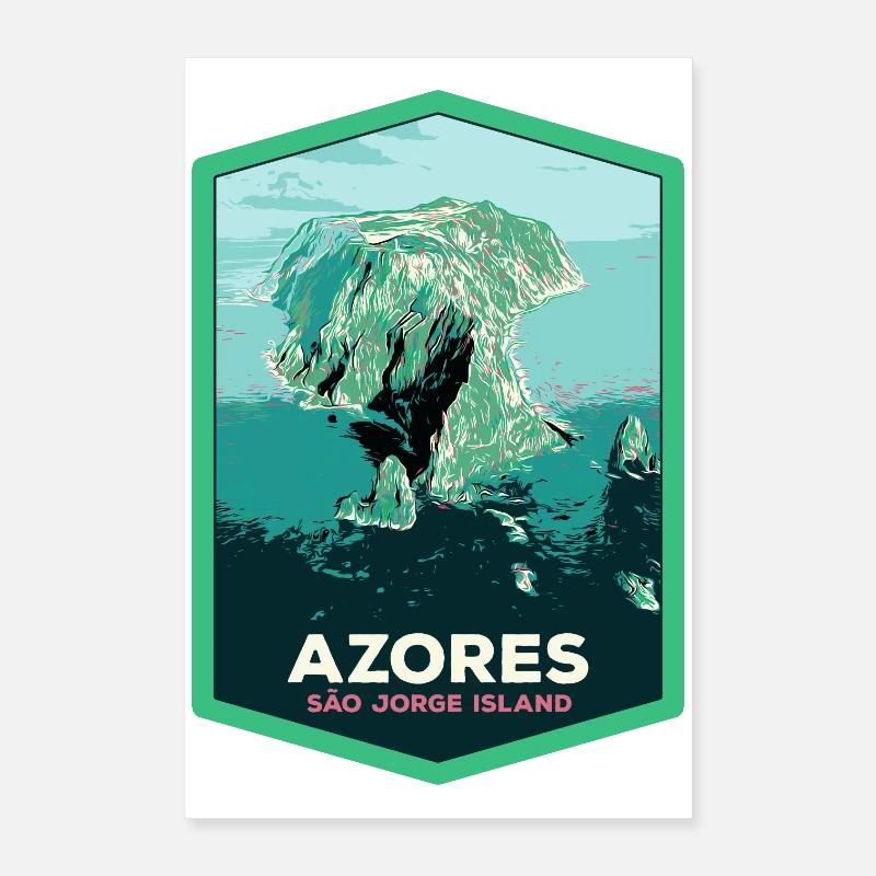 Illustration Île São Jorge vue du ciel, Açores Poster 40 x 60 cm