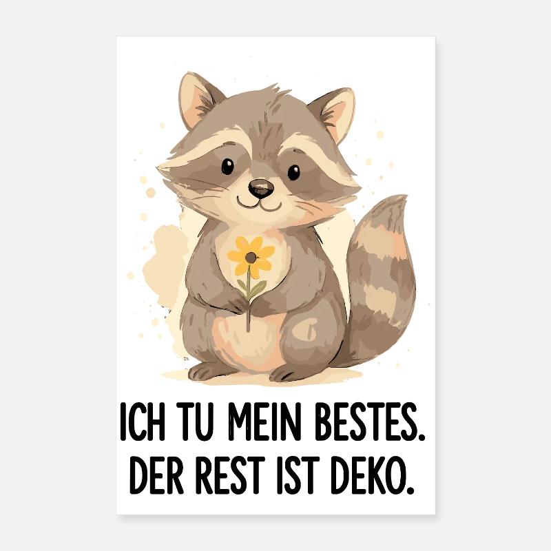 Raton laveur avec fleur – Doux Poster 40 x 60 cm
