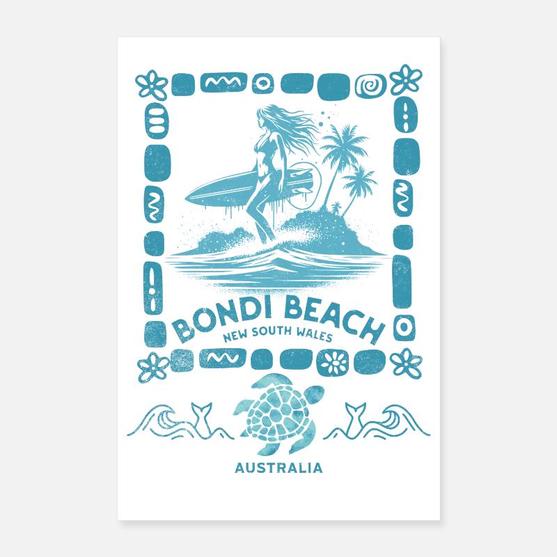 Bondi Beach Turquoise Palm Island Poster 16" x 24" (40x60 cm)