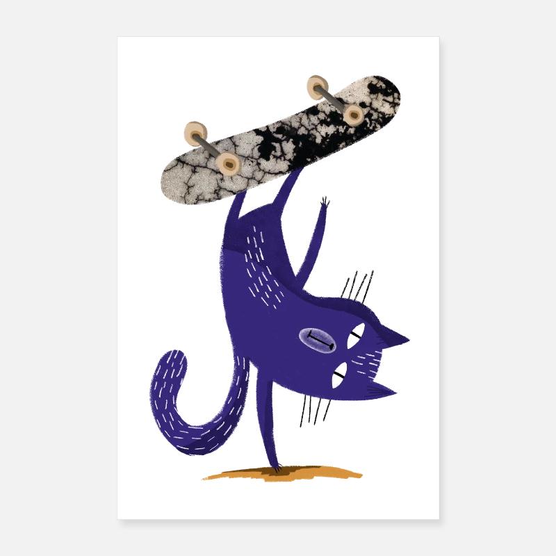 Purple cat on skateboard Poster 16" x 24" (40x60 cm)