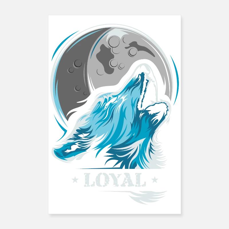 Loup loyal Moon Tee Shirt Wolves Moon Bleu Poster 40 x 60 cm