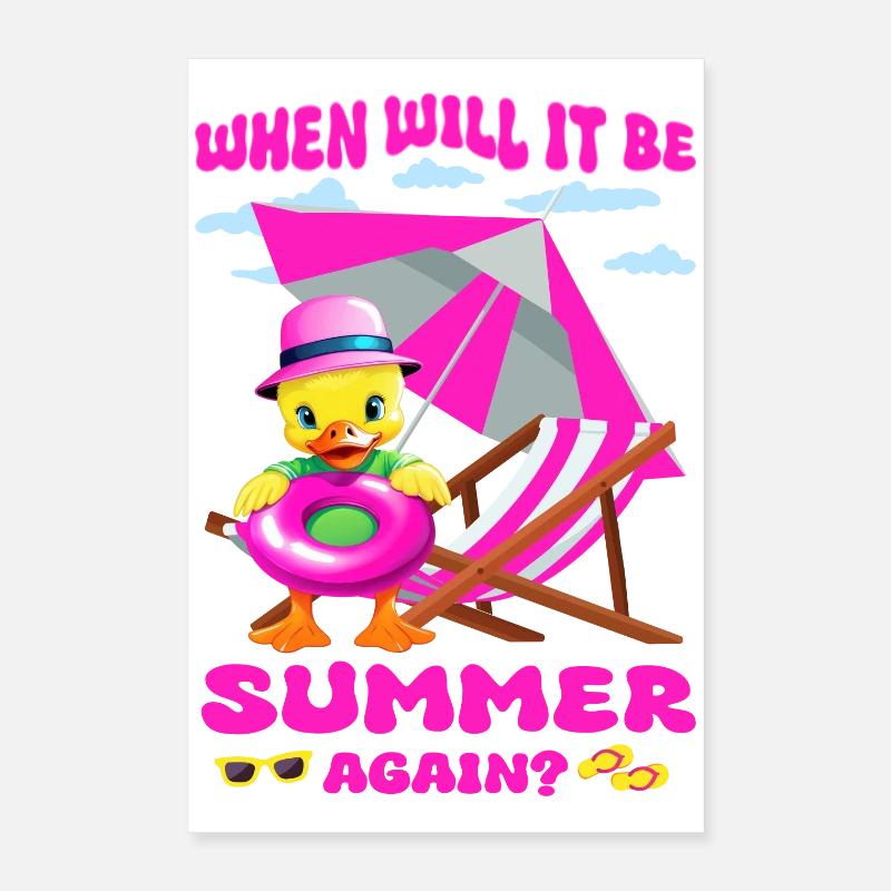 Canard mignon avec chapeau rose Poster 40 x 60 cm