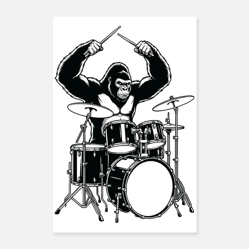 Drummer Gorilla - batterie Poster 40 x 60 cm