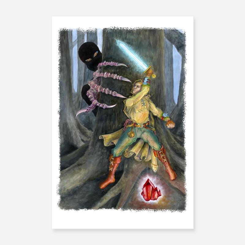 Fantasy Held kämpft gegen Schattenkreatur Poster 40x60 cm