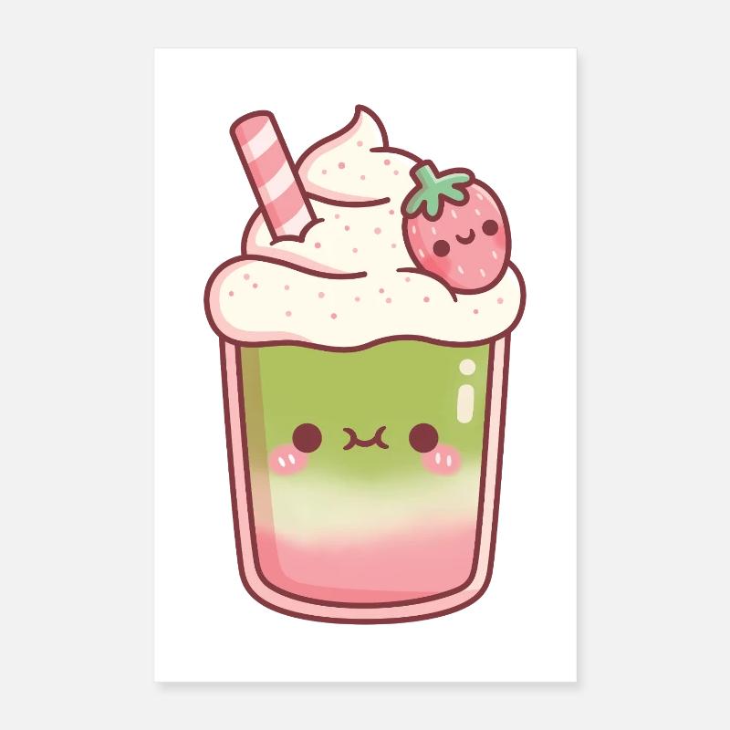 Süßer Eiskaffer Matcha Erdbeer-Latte Poster 40x60 cm