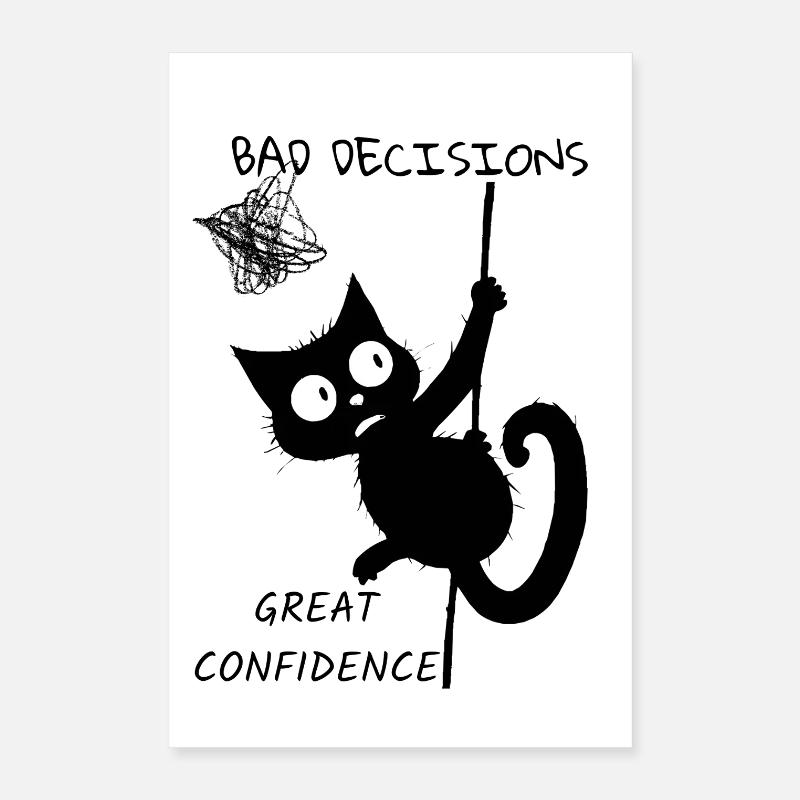 Funny Black Cat Climbs Rope Poster 16" x 24" (40x60 cm)