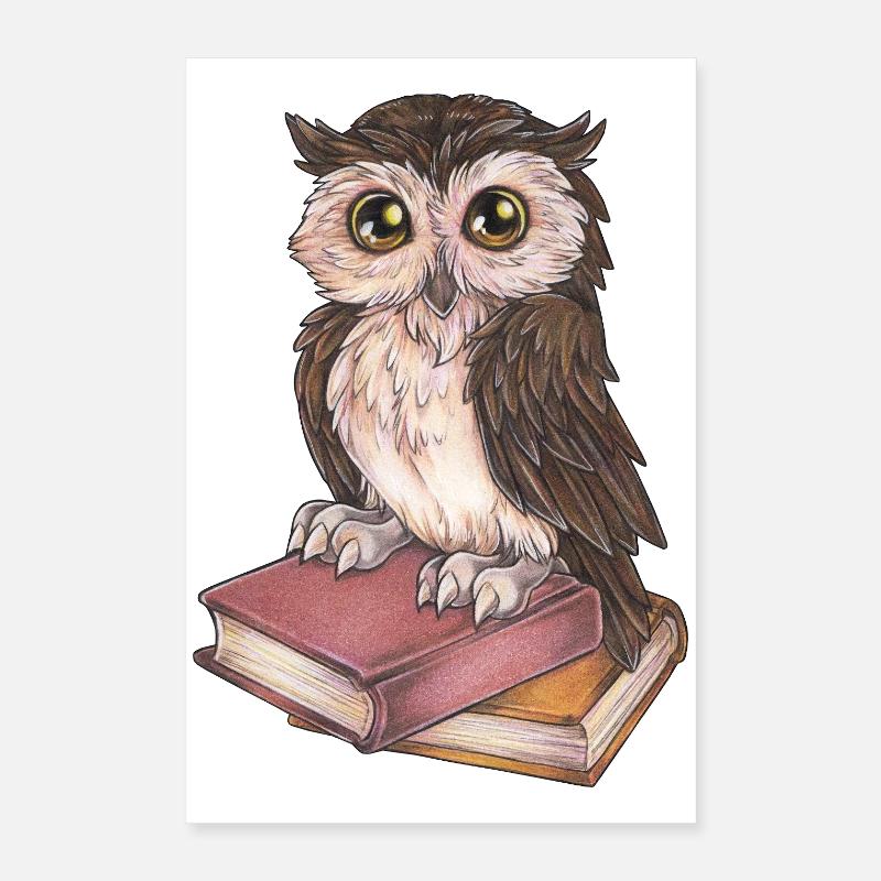 Niedliche Lesende Eule Bücherwurm Geschenk Bücher Poster 40x60 cm