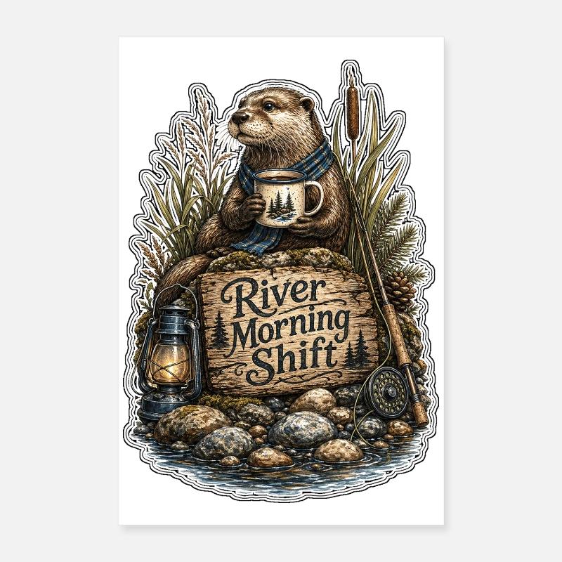 River Morning Shift Otter Poster 16" x 24" (40x60 cm)