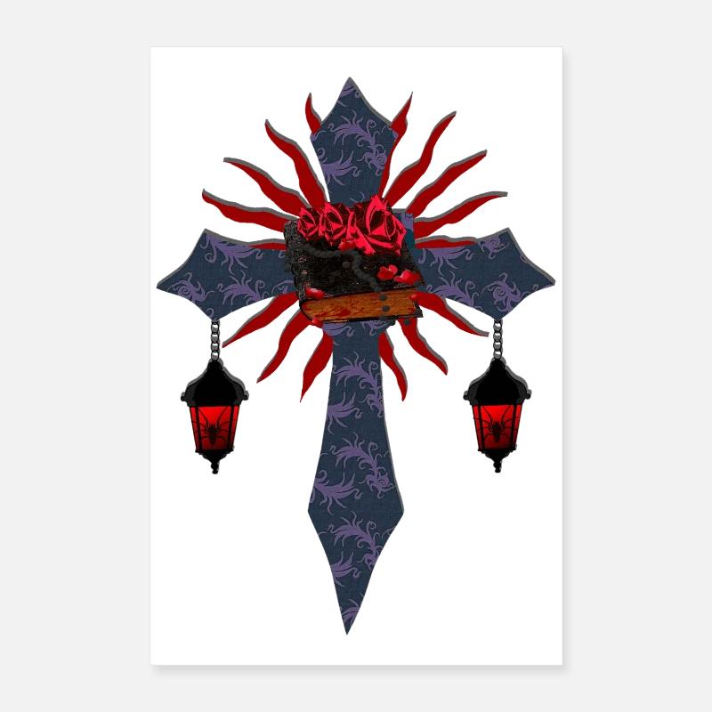 kreuze, laternen, Goth, bücher design, verschenken Poster 40x60 cm