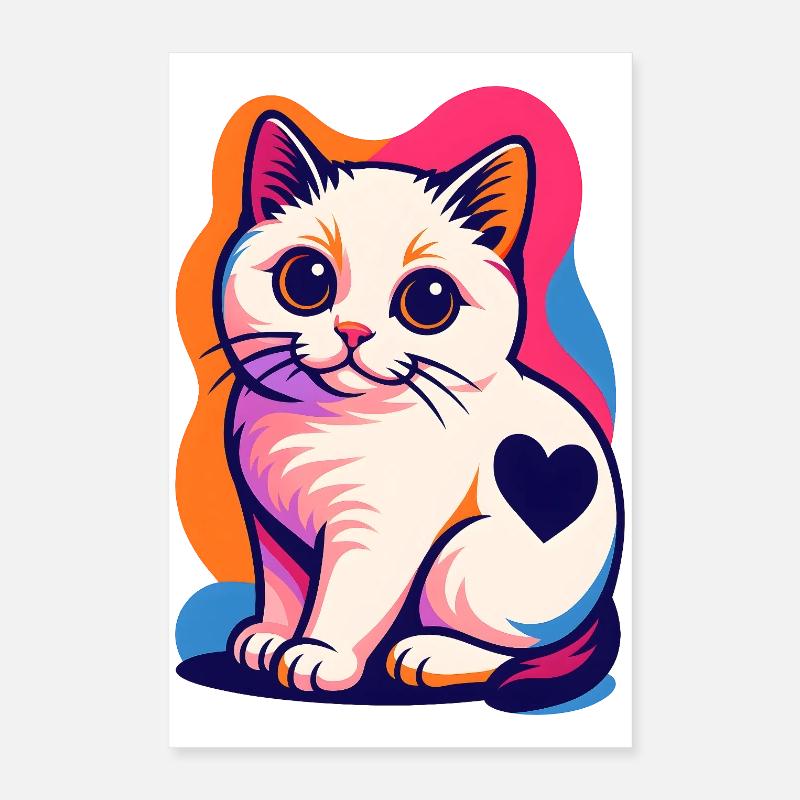 Bunte Katze mit Herz-Akzent Poster 40x60 cm