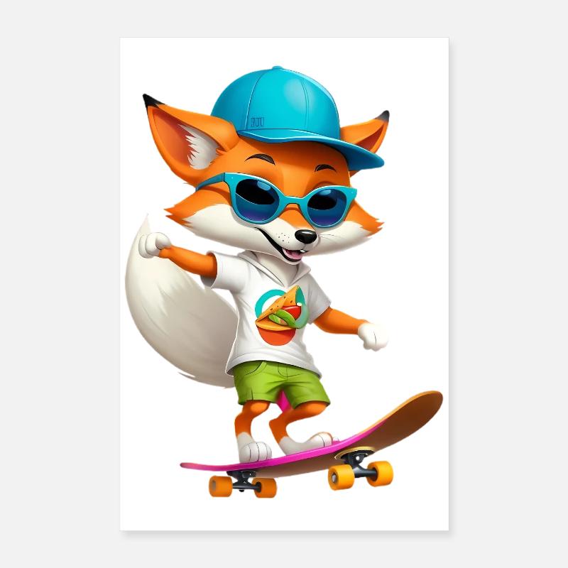 Fuchs Skateboarder Taco Poster 40x60 cm