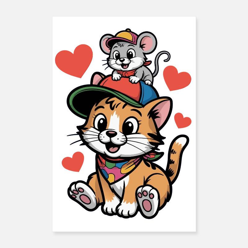 Cat friendship with mouse Poster 16" x 24" (40x60 cm)