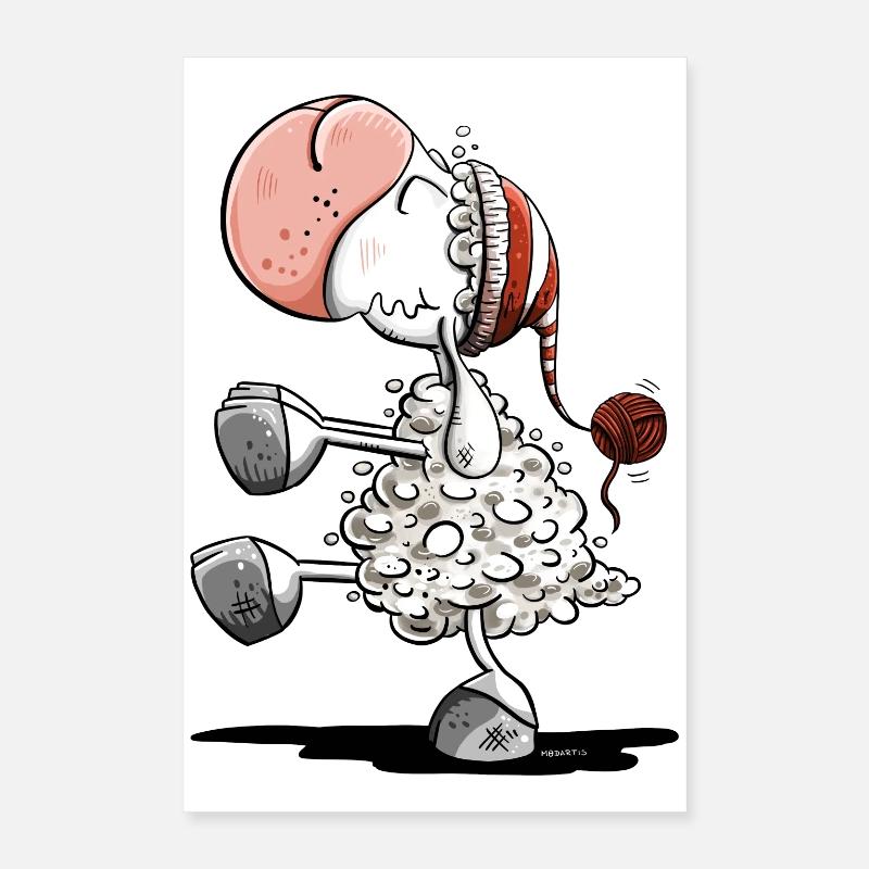 Sleepwalker sheep with sleeping cap Poster 16" x 24" (40x60 cm)