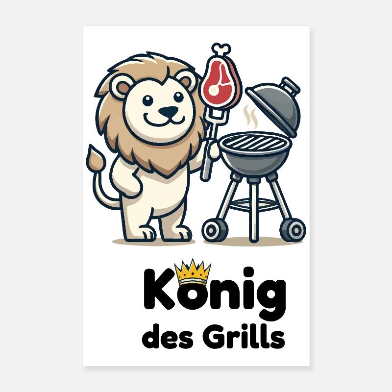 Lion au barbecue avec une couronne Poster 40 x 60 cm