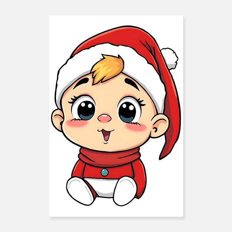 Dessin animé de bébé de Noël – Doux et Joyeux Poster 40 x 60 cm