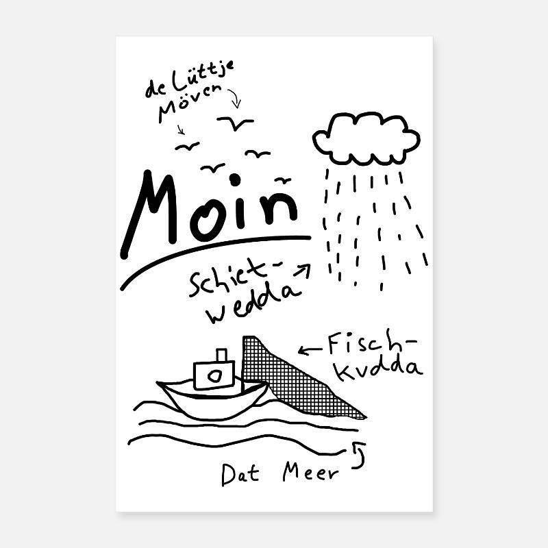 Moin Plattdeutsch Norddeutsch Meer Möwe Boot Poster 40x60 cm