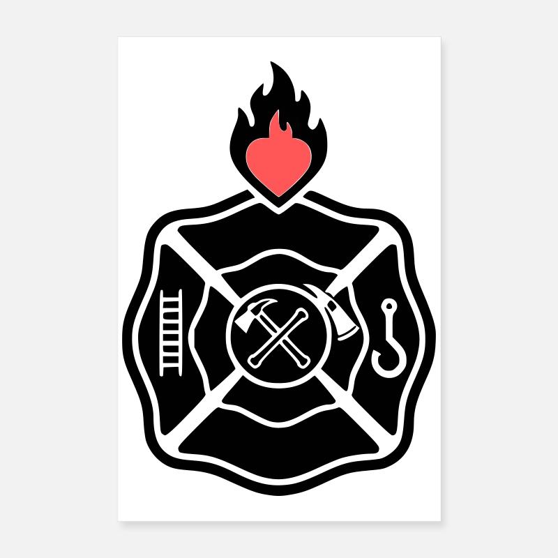 Emblème des pompiers | Croix Florian avec cœur Poster 40 x 60 cm
