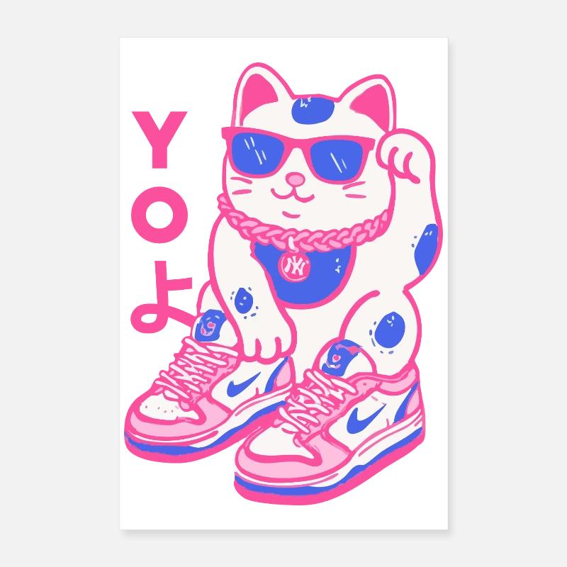 Neon Maneki Sneaker Cat Poster 16" x 24" (40x60 cm)