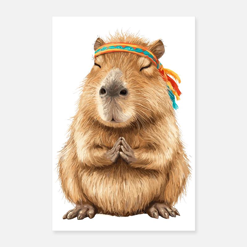 Capybara in Meditationspose mit Stirnband Poster 40x60 cm