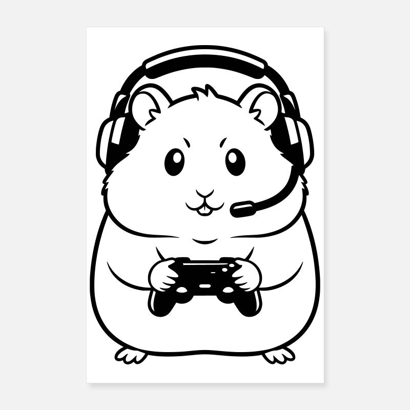 Gamer Hamster Controller Outline Poster 40x60 cm