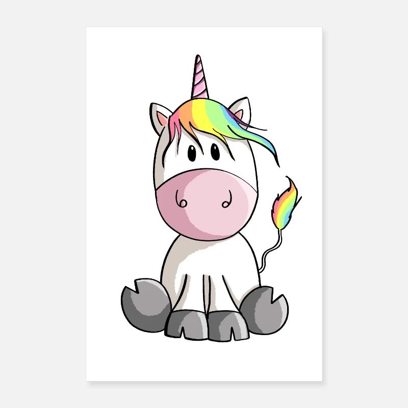 Einhorn mit bunter Mähne - Einhörner - Pferd Poster 40x60 cm