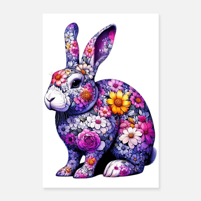 Hase mit Blumen geschmückt Poster 40x60 cm