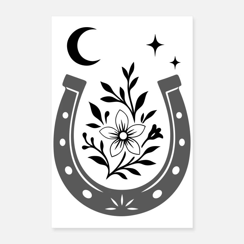 Horseshoe with Flower & Moon - Lucky Design Poster 16" x 24" (40x60 cm)