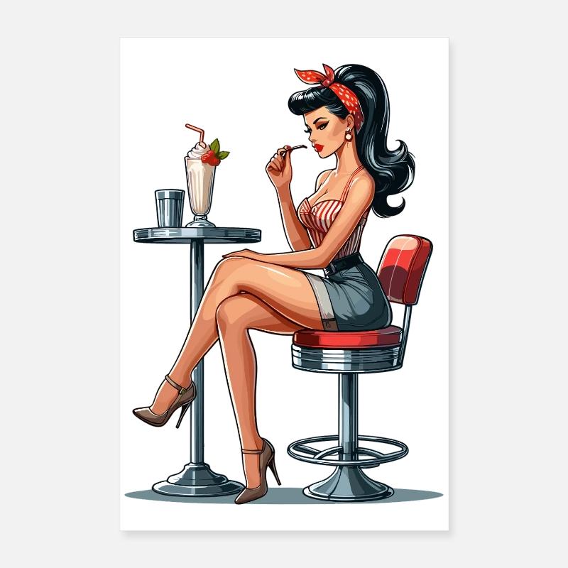 Milkshake Rockabilly Pin Up Gift Poster 16" x 24" (40x60 cm)